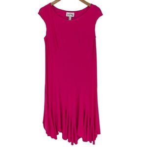 Joseph Ribkoff Short Cap‎ Sleeve Asymmetrical Flowy Midi Dress Women 10 Pink